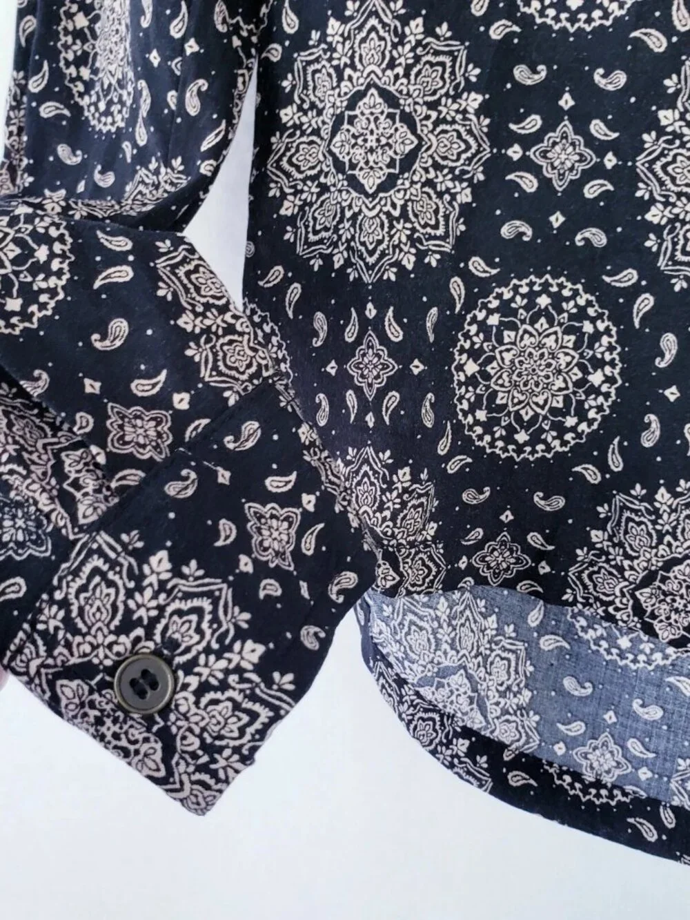 Black patterned lightweight button down